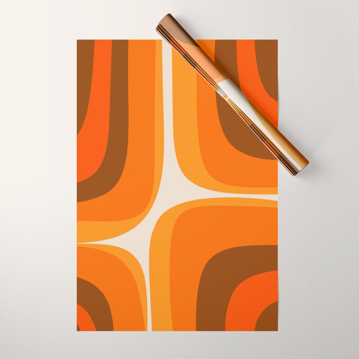 70s Retro Groove Minimalist Mid Century Modern Abstract in 1970s Brown and Orange Wrapping Paper Gallery Image 1