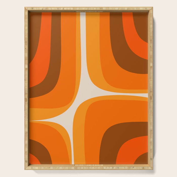 70s Retro Groove Minimalist Mid Century Modern Abstract in 1970s Brown and Orange Serving Tray Gallery Image 1