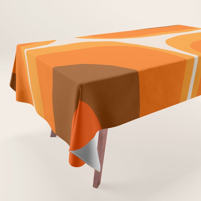 70s Retro Groove Minimalist Mid Century Modern Abstract in 1970s Brown and Orange Tablecloth Gallery Image 1
