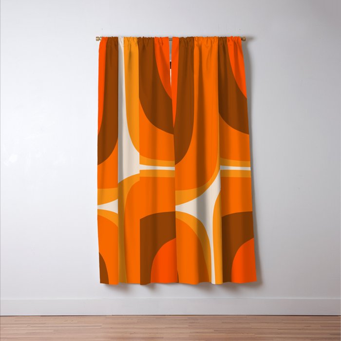 70s Retro Groove Minimalist Mid Century Modern Abstract in 1970s Brown and Orange Window Curtain Gallery Image 3