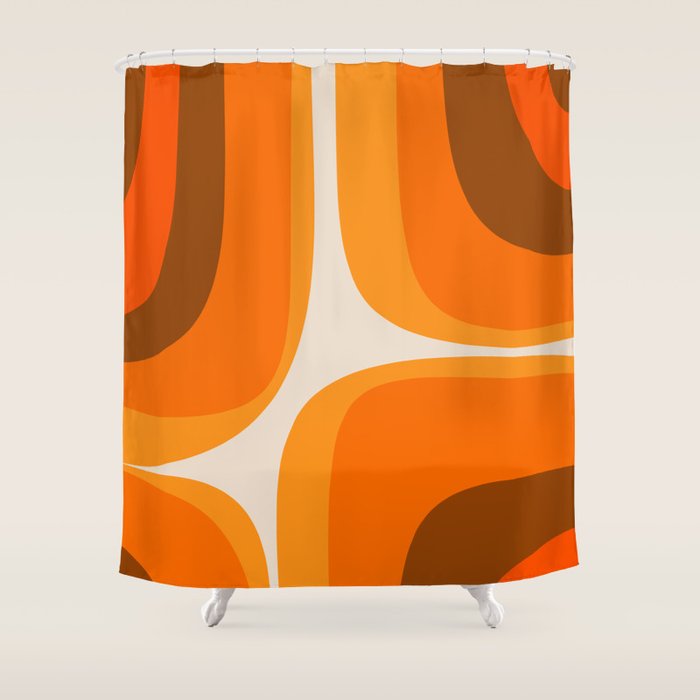 70s Retro Groove Minimalist Mid Century Modern Abstract in 1970s Brown and Orange Shower Curtain Gallery Image 1