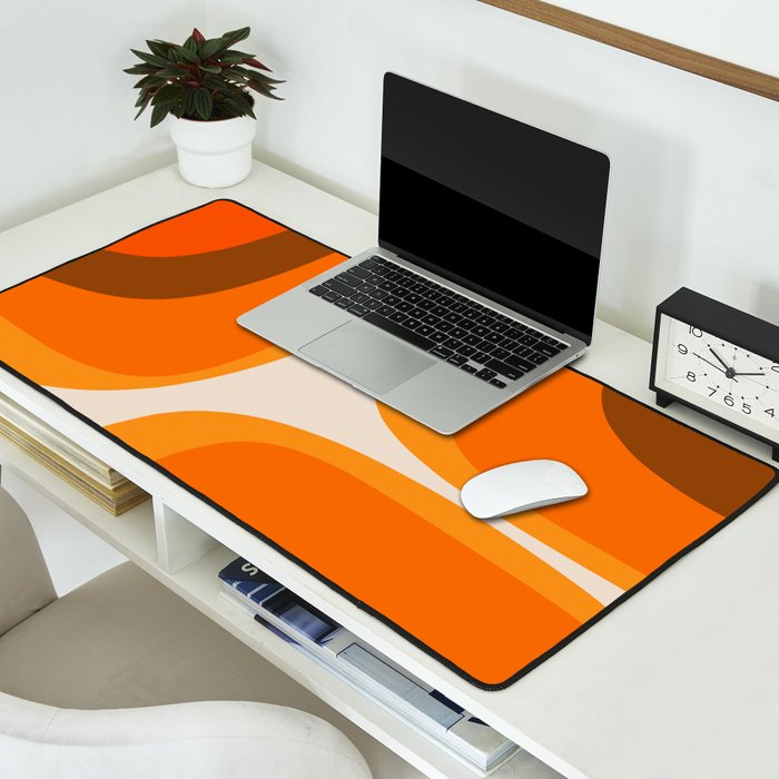 70s Retro Groove Minimalist Mid Century Modern Abstract in 1970s Brown and Orange Desk Mat Gallery Image 2