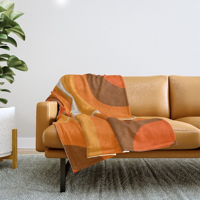 70s Retro Groove Minimalist Mid Century Modern Abstract in 1970s Brown and Orange Throw Blanket Gallery Image 1