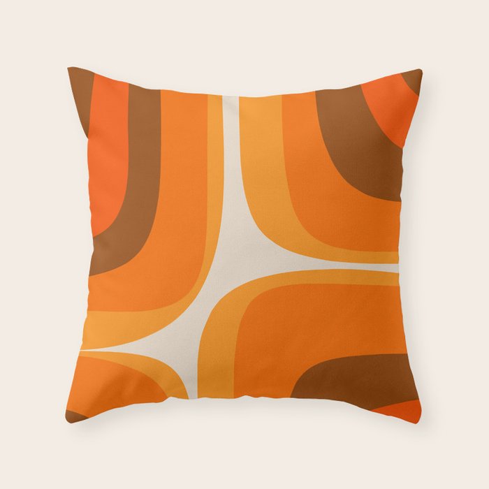 70s Retro Groove Minimalist Mid Century Modern Abstract in 1970s Brown and Orange Throw Pillow Gallery Image 1