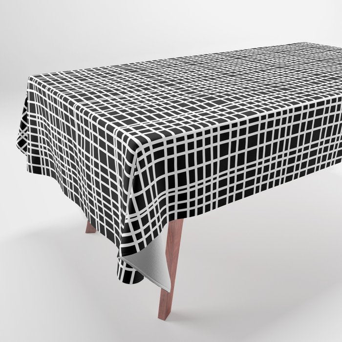 Fine Weave Retro Modern Mid-Century Pattern in White and Black Tablecloth Gallery Image 1