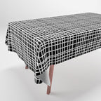 Fine Weave Retro Modern Mid-Century Pattern in White and Black Tablecloth Gallery Image 1