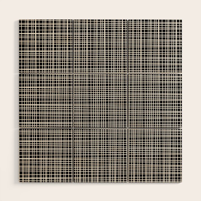 Fine Weave Retro Modern Mid-Century Pattern in White and Black Wood Wall Art Gallery Image 1