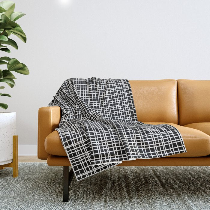 Fine Weave Retro Modern Mid-Century Pattern in White and Black Throw Blanket Gallery Image 1