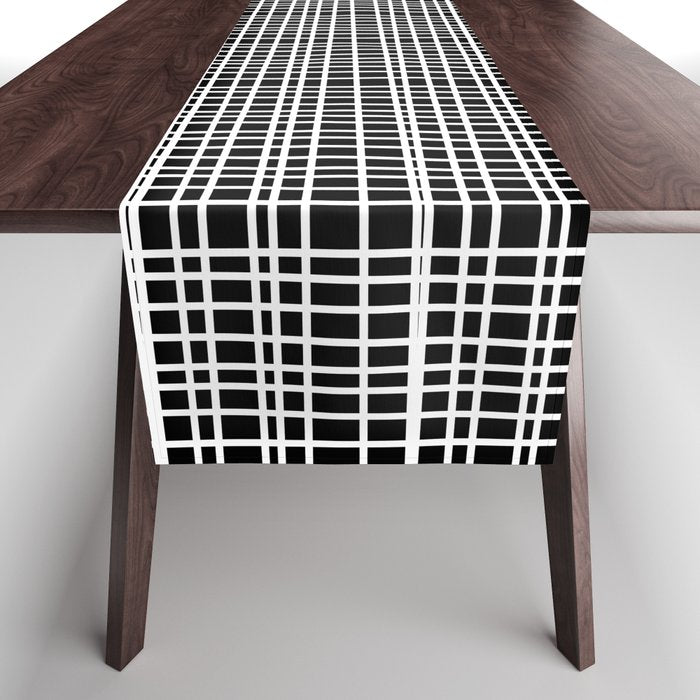 Fine Weave Retro Modern Mid-Century Pattern in White and Black Table Runner Gallery Image 1