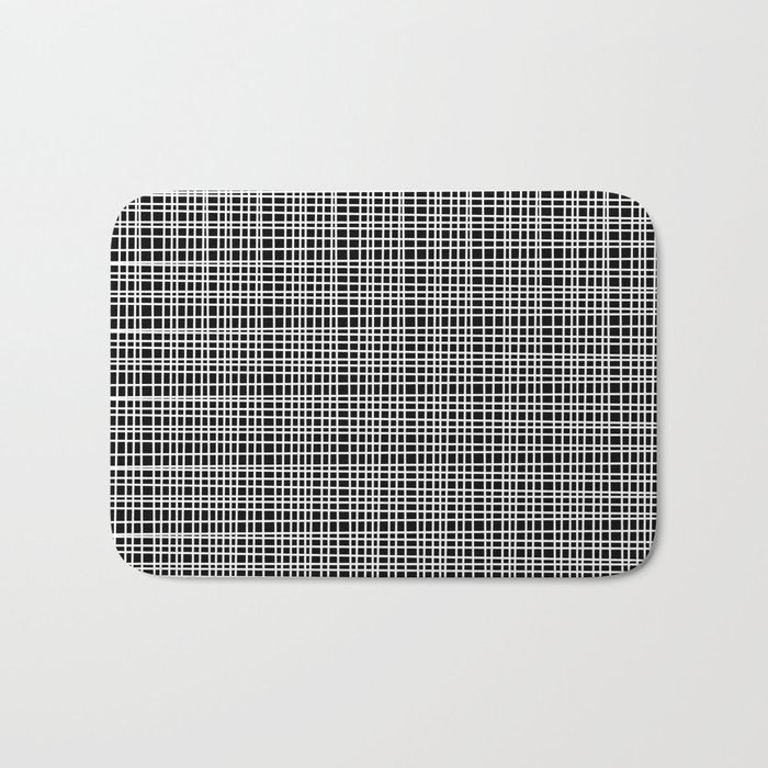 Fine Weave Retro Modern Mid-Century Pattern in White and Black Bath Mat Gallery Image 1