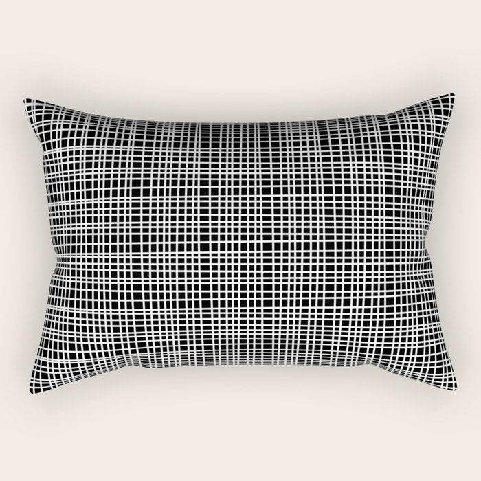 Fine Weave Retro Modern Mid-Century Pattern in White and Black Rectangular Pillow Gallery Image 1