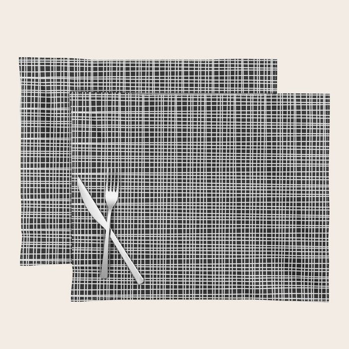 Fine Weave Retro Modern Mid-Century Pattern in White and Black Placemat Gallery Image 1