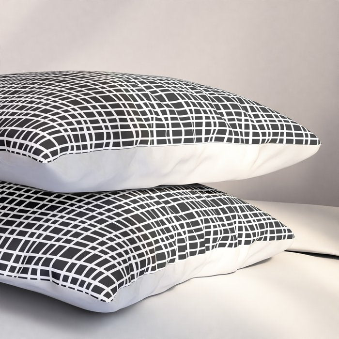 Fine Weave Retro Modern Mid-Century Pattern in White and Black Pillow Sham Gallery Image 3
