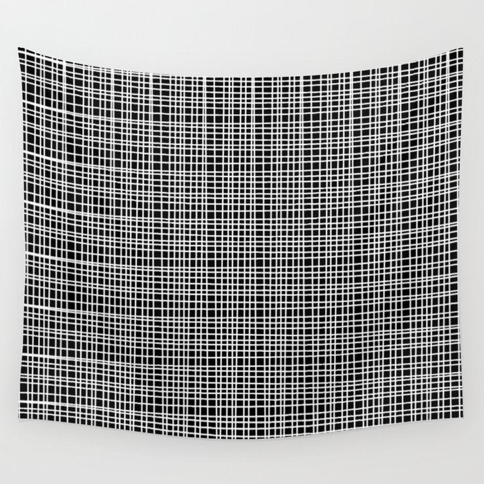 Fine Weave Retro Modern Mid-Century Pattern in White and Black Wall Tapestry Gallery Image 1