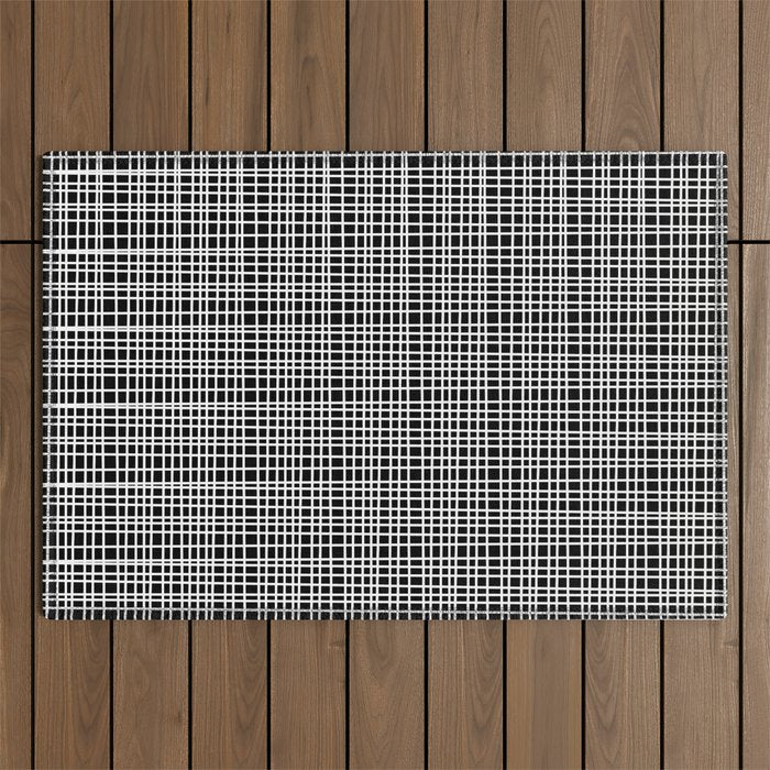 Fine Weave Retro Modern Mid-Century Pattern in White and Black Outdoor Rug Gallery Image 1