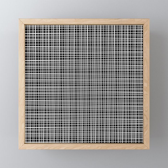 Fine Weave Retro Modern Mid-Century Pattern in White and Black Mini Art Print Gallery Image 1