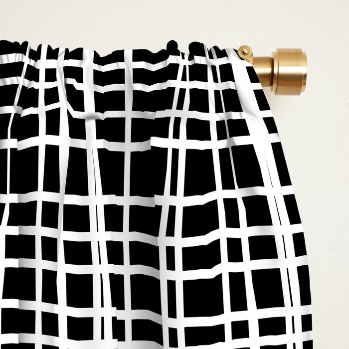 Fine Weave Retro Modern Mid-Century Pattern in White and Black Window Curtain Gallery Image 2