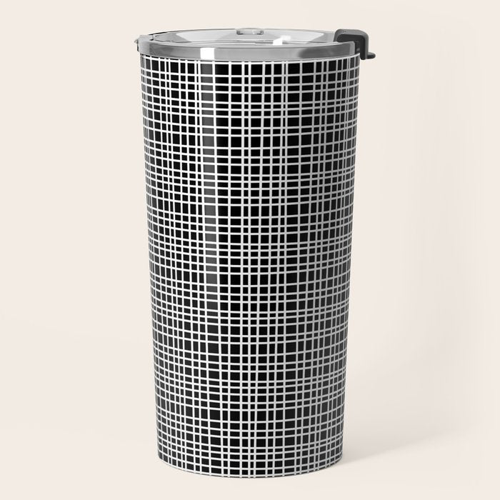 Fine Weave Retro Modern Mid-Century Pattern in White and Black Travel Mug Gallery Image 2