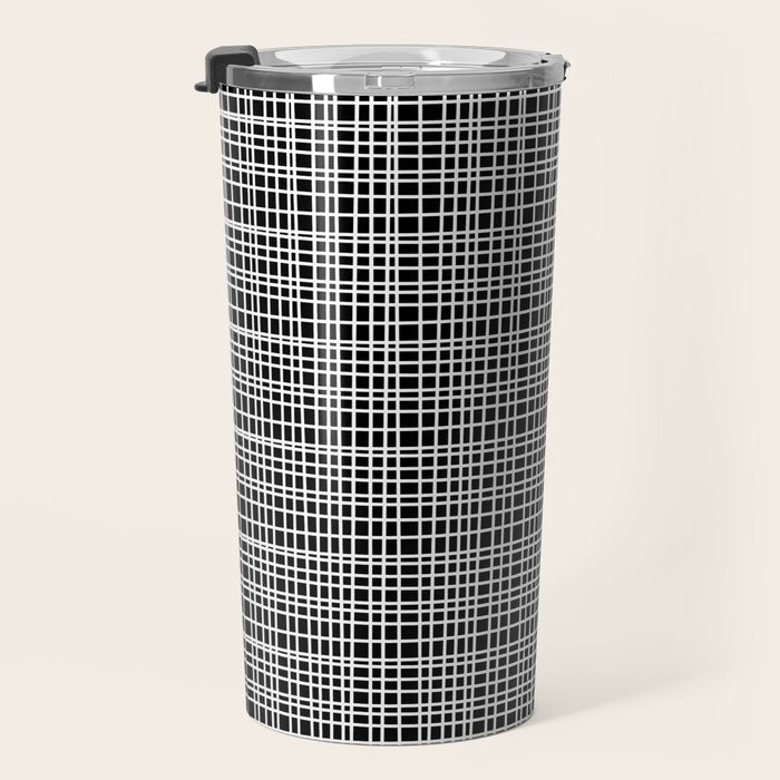 Fine Weave Retro Modern Mid-Century Pattern in White and Black Travel Mug Gallery Image 3