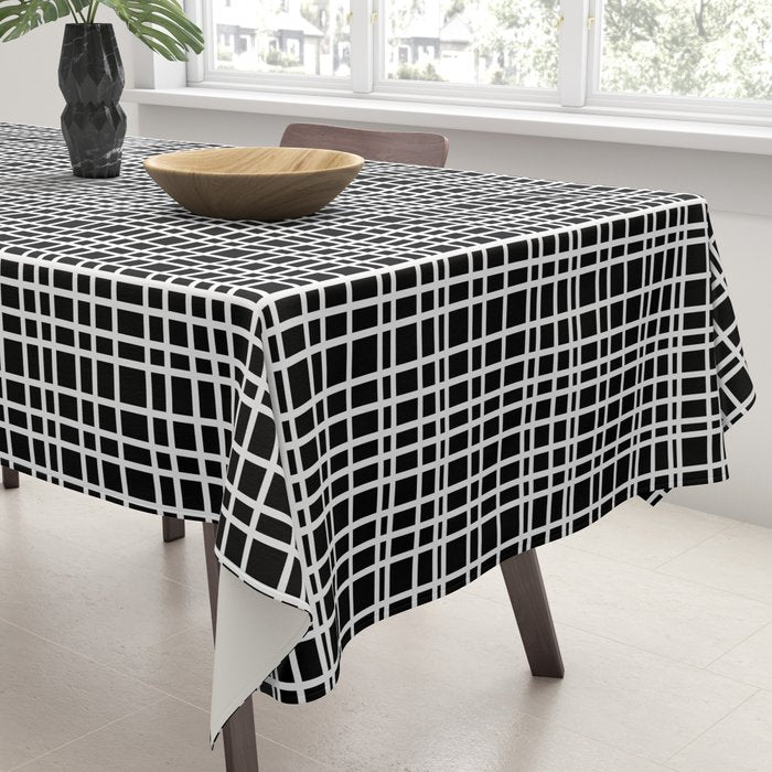Fine Weave Retro Modern Mid-Century Pattern in White and Black Tablecloth Gallery Image 3