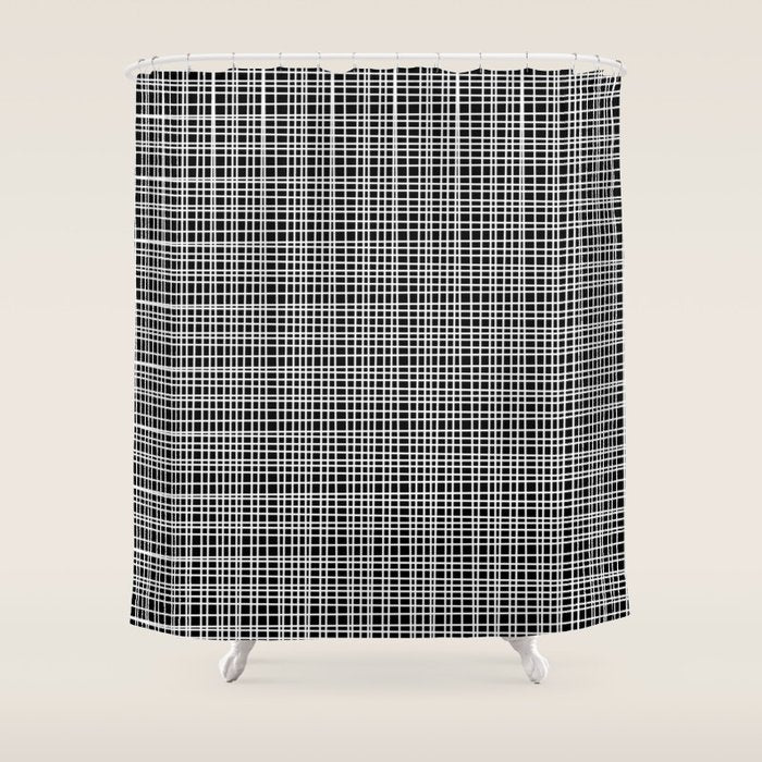 Fine Weave Retro Modern Mid-Century Pattern in White and Black Shower Curtain Gallery Image 1