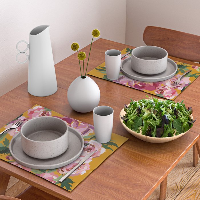 Happy peony with mustard yellow background Placemat Gallery Image 2