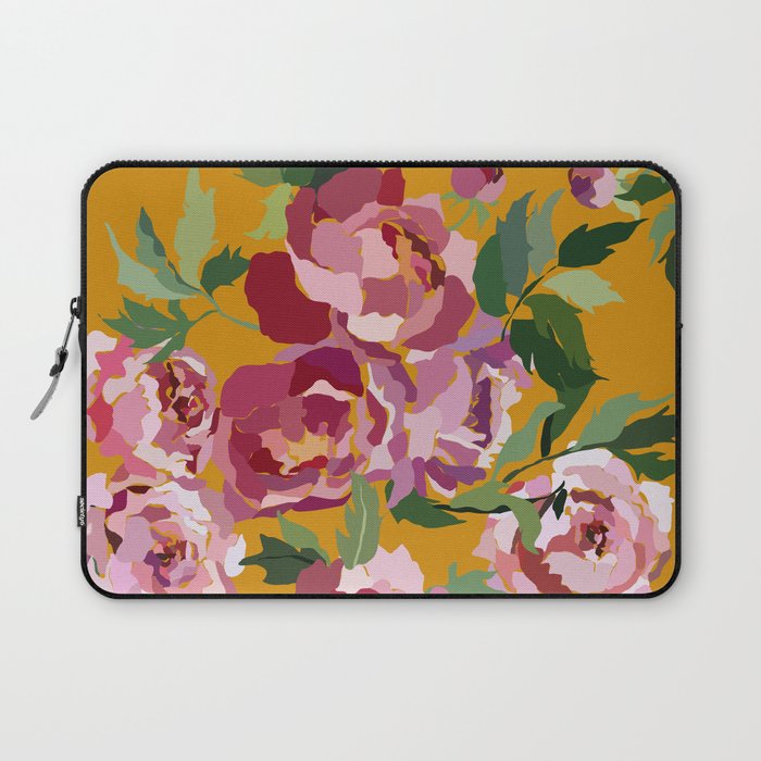Happy peony with mustard yellow background Laptop Sleeve Gallery Image 1