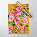 Happy peony with mustard yellow background Wrapping Paper Gallery Image 1