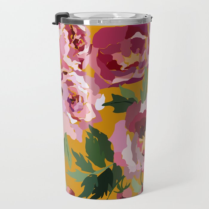 Happy peony with mustard yellow background Travel Mug Gallery Image 3