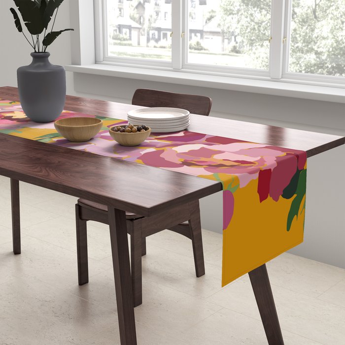 Happy peony with mustard yellow background Table Runner Gallery Image 2