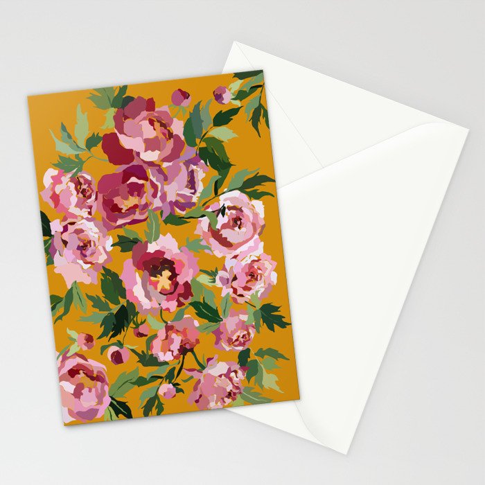Happy peony with mustard yellow background Stationery Card Gallery Image 2