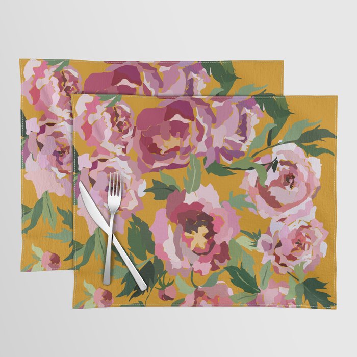 Happy peony with mustard yellow background Placemat Gallery Image 1