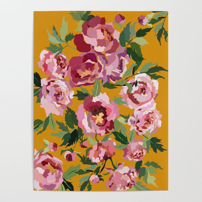 Happy peony with mustard yellow background Poster Gallery Image 4