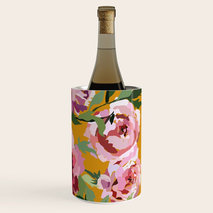 Happy peony with mustard yellow background Wine Chiller Gallery Image 3
