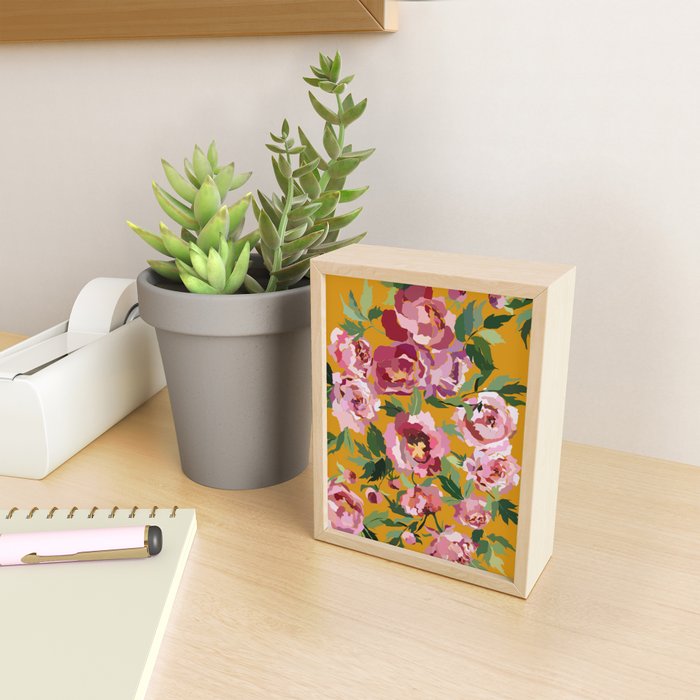 Happy peony with mustard yellow background Mini Art Print Gallery Image 2