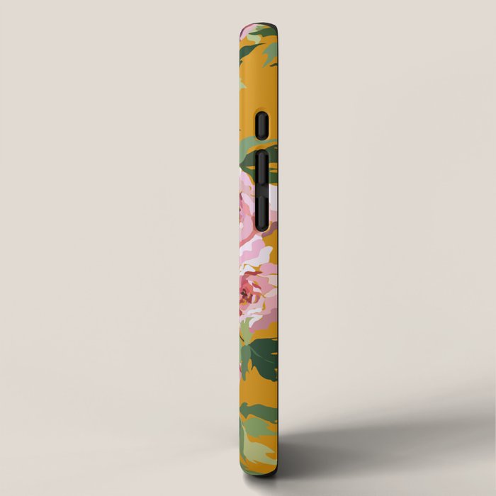 Happy peony with mustard yellow background iPhone Case Gallery Image 2