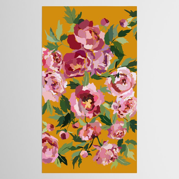 Happy peony with mustard yellow background Tablecloth Gallery Image 2