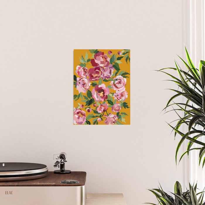 Happy peony with mustard yellow background Poster Gallery Image 2