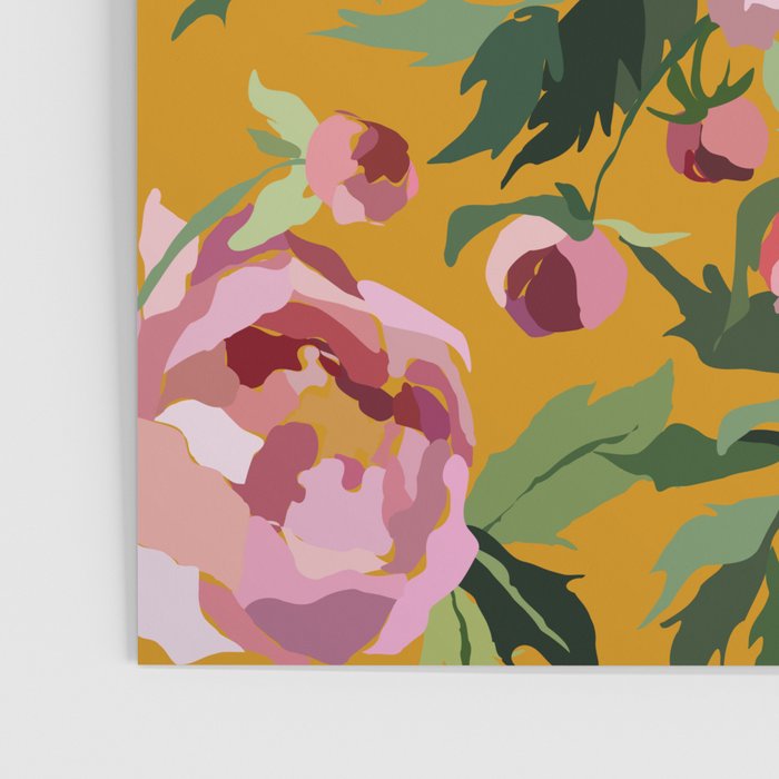 Happy peony with mustard yellow background Poster Gallery Image 3