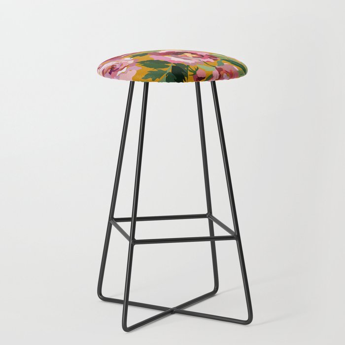 Happy peony with mustard yellow background Stool Gallery Image 1