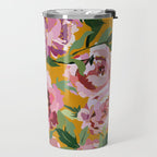 Happy peony with mustard yellow background Travel Mug Gallery Image 2