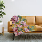 Happy peony with mustard yellow background Throw Blanket Gallery Image 1