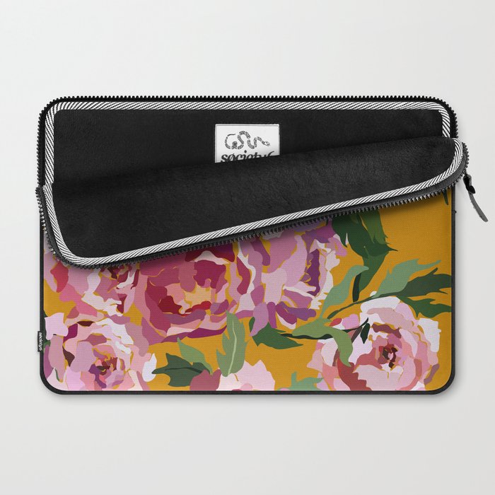 Happy peony with mustard yellow background Laptop Sleeve Gallery Image 2