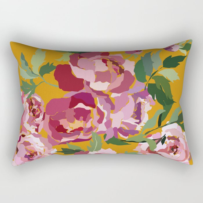 Happy peony with mustard yellow background Rectangular Pillow Gallery Image 1