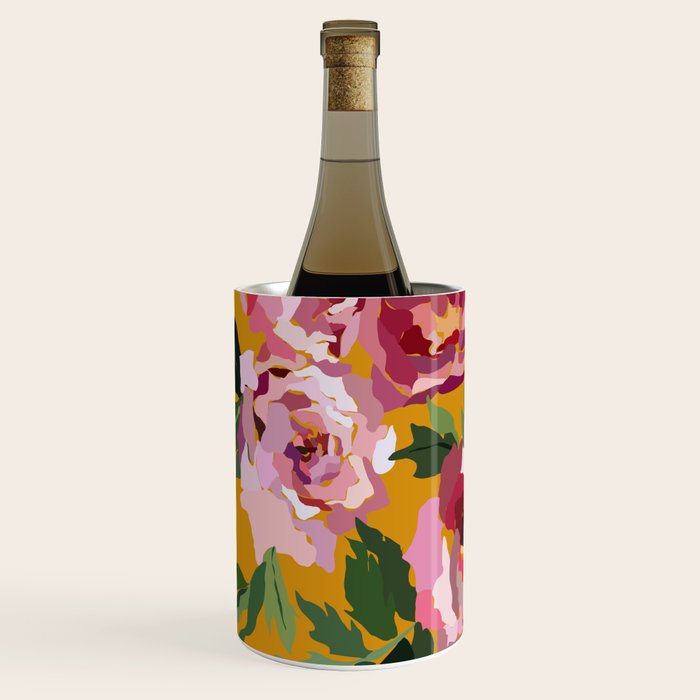 Happy peony with mustard yellow background Wine Chiller Gallery Image 2