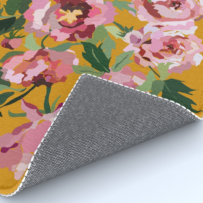 Happy peony with mustard yellow background Rug Gallery Image 4