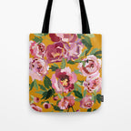 Happy peony with mustard yellow background Tote Bag Gallery Image 1