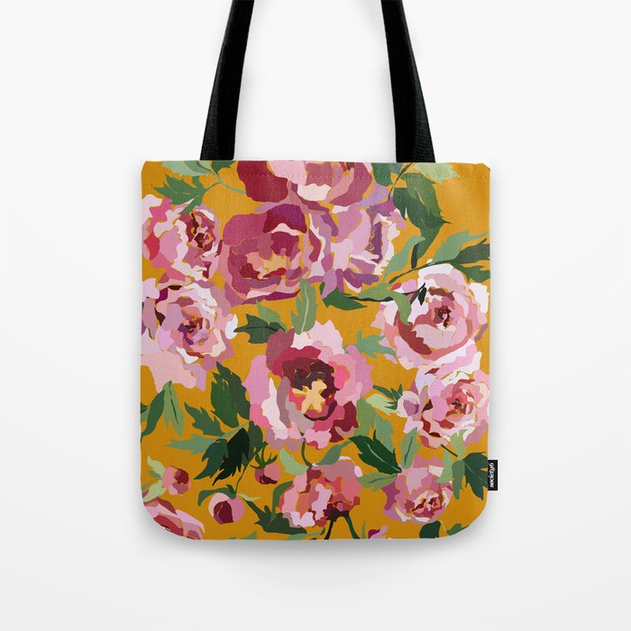 Happy peony with mustard yellow background Tote Bag Gallery Image 1