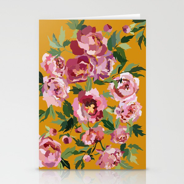Happy peony with mustard yellow background Stationery Card Gallery Image 1