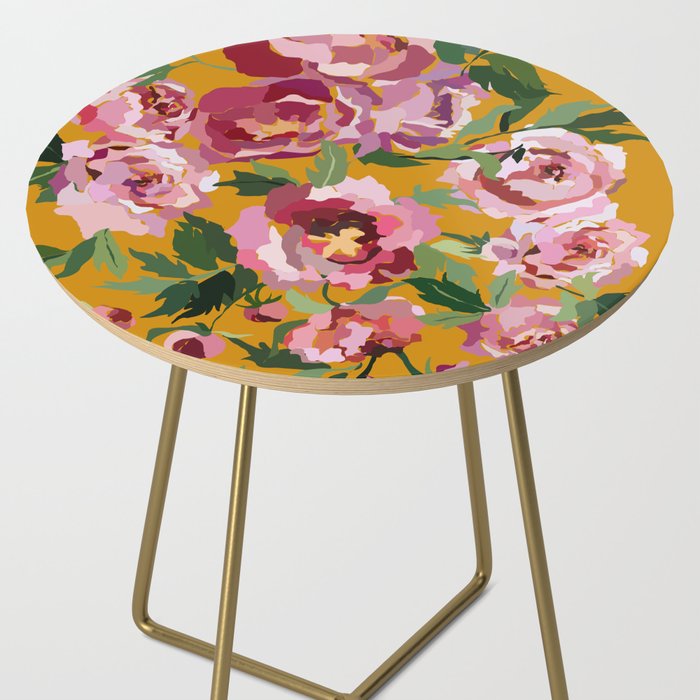 Happy peony with mustard yellow background Side Table Gallery Image 2